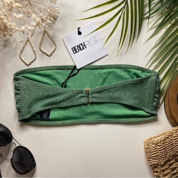 Beach Riot Emerald Kelsey Green Sparkly Glitter Bandeau Swim Bikini Top - Picture 12 of 13